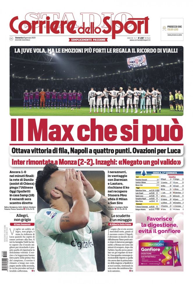 EDICOLA CDS – Inter rimontata a Monza (2-2). Inzaghi: “Negato gol valido” - immagine 1