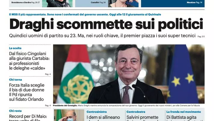 Prima Pagina, Giornale di Sicilia: “Draghi scommette sui politici. Per i rosanero unico risultato”