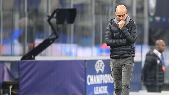 MILAN, ITALY - NOVEMBER 06: Pep Guardiola, Manager of Manchester City reacts during the UEFA Champions League group C match between Atalanta and Manchester City at Stadio Giuseppe Meazza on November 06, 2019 in Milan, Italy. (Photo by Michael Regan/Getty Images) MILAN, ITALY - NOVEMBER 06: Pep Guardiola, Manager of Manchester City reacts during the UEFA Champions League group C match between Atalanta and Manchester City at Stadio Giuseppe Meazza on November 06, 2019 in Milan, Italy. (Photo by Michael Regan/Getty Images)