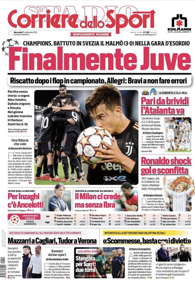 Prima Pagina, Corriere dello Sport: “Finalmente Juve, per Inzaghi c’è Ancelotti” Prima Pagina, Corriere dello Sport: “Finalmente Juve, per Inzaghi c’è Ancelotti”
