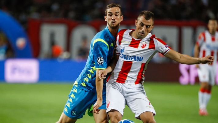 BELGRADE, SERBIA - SEPTEMBER 18: Nenad Krsticic (R) of Crvena Zvezda in action against Fabian Ruiz (L) of SSC Napoli during the Group C match of the UEFA Champions League between Crvena Zvezda Belgrade and SSC Napoli at Rajko Mitic Stadium on September 18, 2018 in Belgrade, Serbia. (Photo by Srdjan Stevanovic/Getty Images) BELGRADE, SERBIA - SEPTEMBER 18: Nenad Krsticic (R) of Crvena Zvezda in action against Fabian Ruiz (L) of SSC Napoli during the Group C match of the UEFA Champions League between Crvena Zvezda Belgrade and SSC Napoli at Rajko Mitic Stadium on September 18, 2018 in Belgrade, Serbia. (Photo by Srdjan Stevanovic/Getty Images)