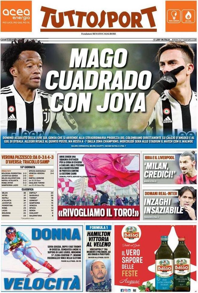 Prima Pagina, Tuttosport: “Mago Cuadrado con Jaya” Prima Pagina, Tuttosport: “Mago Cuadrado con Jaya” - immagine 1