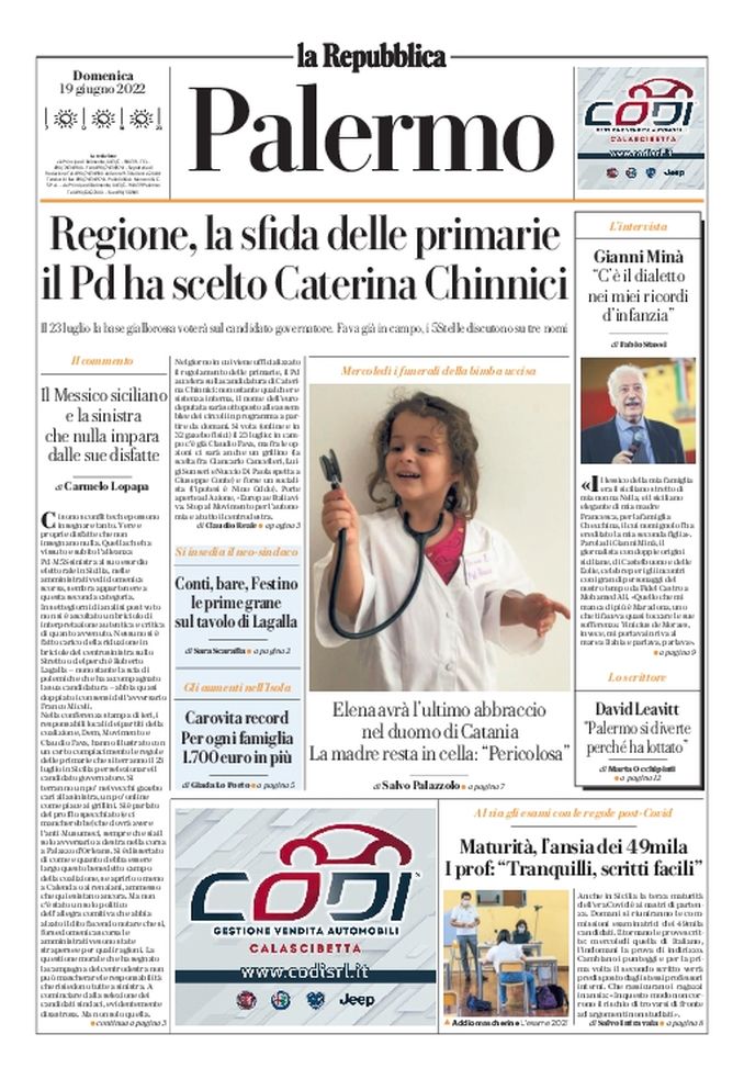 Prima Pagina, La Repubblica-Palermo: “Regione, la sfida delle primarie”  Prima Pagina, La Repubblica-Palermo: “Regione, la sfida delle primarie” - immagine 1
