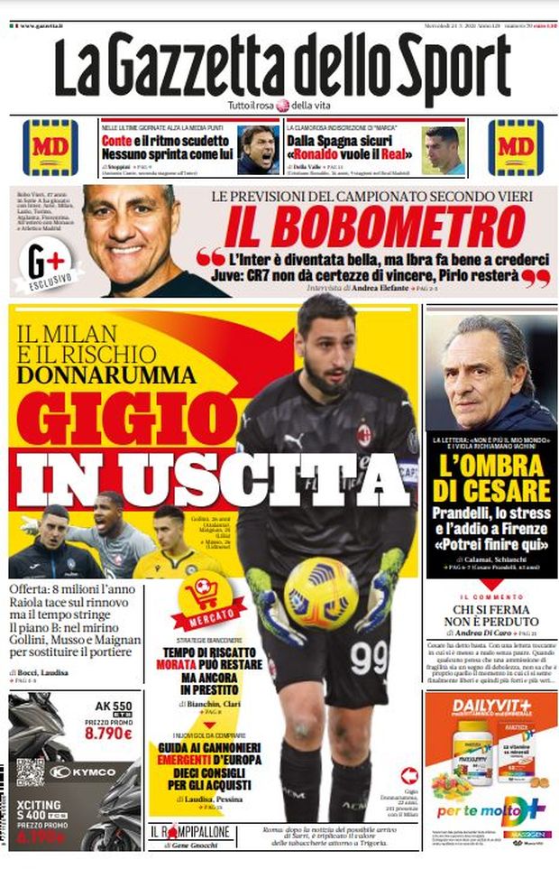 GAZZETTA DELLO SPORT – La Prima Pagina Di Oggi, 24 Marzo 2021 - Pianeta ...