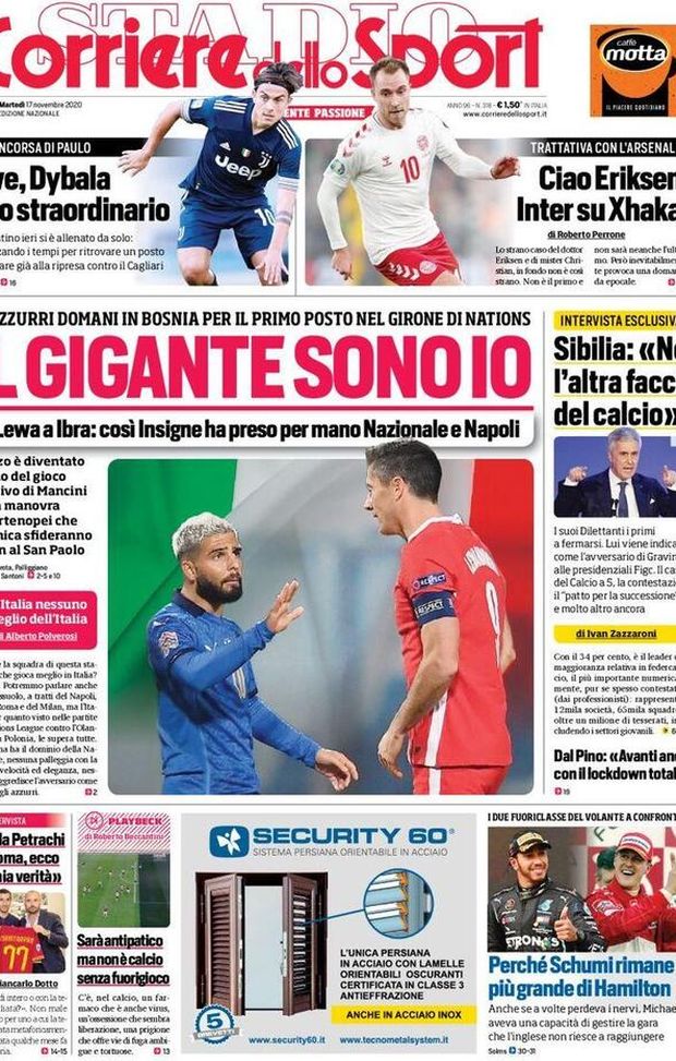  Il Corriere dello Sport, la prima pagina di oggi, martedì 17 novembre 2020 