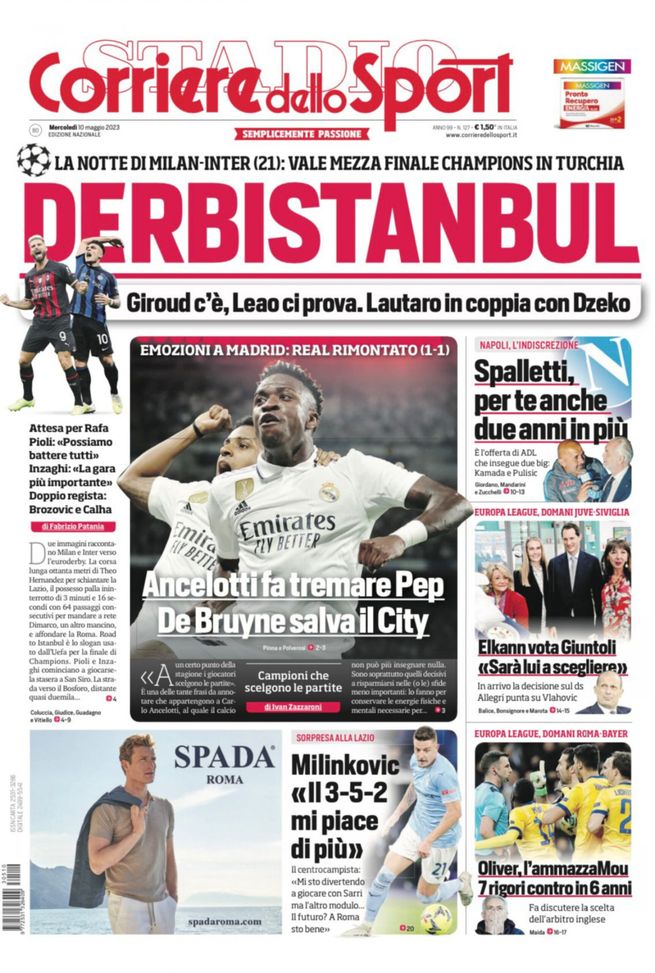 Prima Pagina Corriere dello Sport 10/05/2023