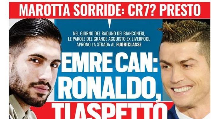 Prima Pagina, Tuttosport: “Emre Can: Ronaldo, ti aspetto. Icardi fa sognare i tifosi dell’Inter. Francia-Belgio, partita a scacchi…” 