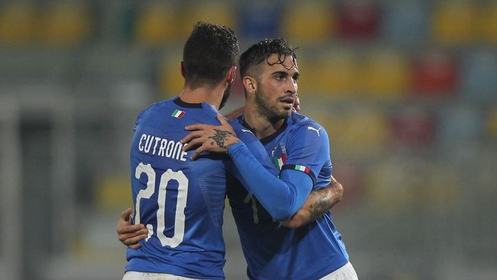 FROSINONE, ITALY - NOVEMBER 14: Vittorio Parigini (R) with his teammate Patrck Cutrone of Italy celebrates after scoring the team's second goal during the international friendly match between Italy U21 and Russia U21 on November 14, 2017 in Frosinone, Italy. (Photo by Paolo Bruno/Getty Images) FROSINONE, ITALY - NOVEMBER 14: Vittorio Parigini (R) with his teammate Patrck Cutrone of Italy celebrates after scoring the team's second goal during the international friendly match between Italy U21 and Russia U21 on November 14, 2017 in Frosinone, Italy. (Photo by Paolo Bruno/Getty Images)