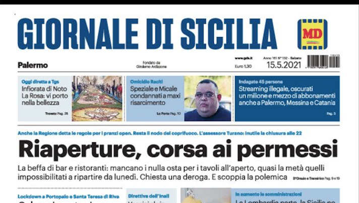 Prima Pagina, Giornale di Sicilia: “Riaperture, corse ai permessi. La beffa di bar e ristoranti&#8221; 