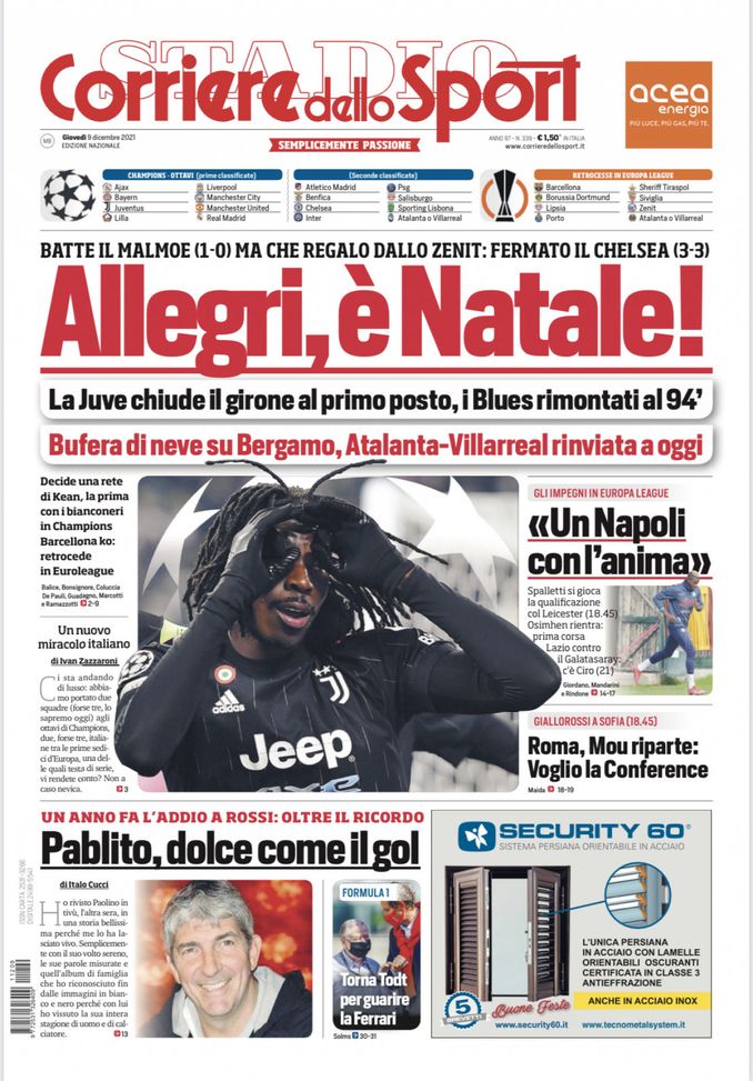 Prima Pagina, Corriere dello Sport: “Allegri, è Natale! Pablito, dolce come il gol”  Prima Pagina, Corriere dello Sport: “Allegri, è Natale! Pablito, dolce come il gol” - immagine 1