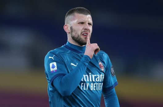 ROME, ITALY - FEBRUARY 28: Ante Rebic of AC Milan celebrates after scoring their side's second goal during the Serie A match between AS Roma and AC Milan at Stadio Olimpico on February 28, 2021 in Rome, Italy. Sporting stadiums around Italy remain under strict restrictions due to the Coronavirus Pandemic as Government social distancing laws prohibit fans inside venues resulting in games being played behind closed doors. (Photo by Paolo Bruno/Getty Images) ROME, ITALY - FEBRUARY 28: Ante Rebic of AC Milan celebrates after scoring their side's second goal during the Serie A match between AS Roma and AC Milan at Stadio Olimpico on February 28, 2021 in Rome, Italy. Sporting stadiums around Italy remain under strict restrictions due to the Coronavirus Pandemic as Government social distancing laws prohibit fans inside venues resulting in games being played behind closed doors. (Photo by Paolo Bruno/Getty Images)