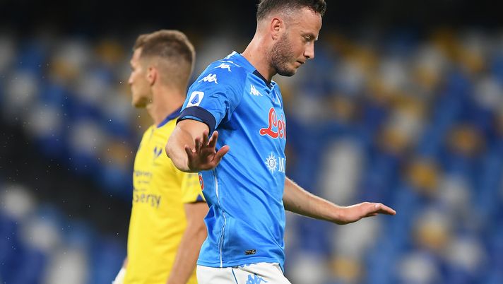 NAPLES, ITALY - MAY 23: Amir Rrahmani of SSC Napoli celebrates after scoring his team's first goal during the Serie A match between SSC Napoli and Hellas Verona FC at Stadio Diego Armando Maradona on May 23, 2021 in Naples, Italy. Sporting stadiums around Italy remain under strict restrictions due to the Coronavirus Pandemic as Government social distancing laws prohibit fans inside venues resulting in games being played behind closed doors. (Photo by Francesco Pecoraro/Getty Images) NAPLES, ITALY - MAY 23: Amir Rrahmani of SSC Napoli celebrates after scoring his team's first goal during the Serie A match between SSC Napoli and Hellas Verona FC at Stadio Diego Armando Maradona on May 23, 2021 in Naples, Italy. Sporting stadiums around Italy remain under strict restrictions due to the Coronavirus Pandemic as Government social distancing laws prohibit fans inside venues resulting in games being played behind closed doors. (Photo by Francesco Pecoraro/Getty Images)
