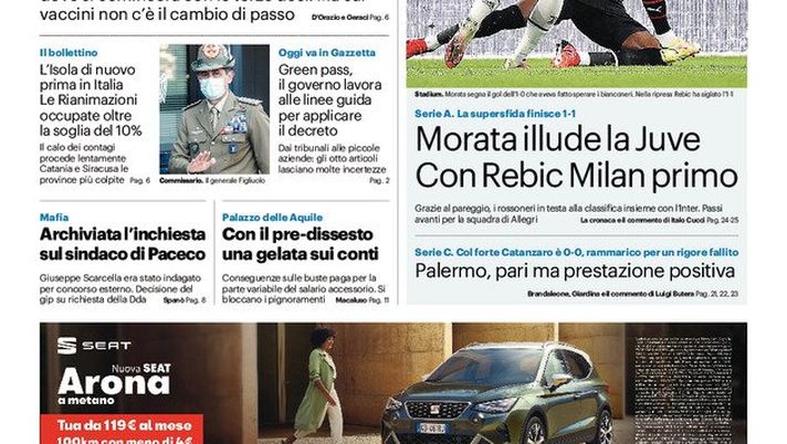 Prima Pagina, Giornale di Sicilia: “Figliuolo al capezzale della Sicilia cenerentola” Prima Pagina, Giornale di Sicilia: “Figliuolo al capezzale della Sicilia cenerentola”