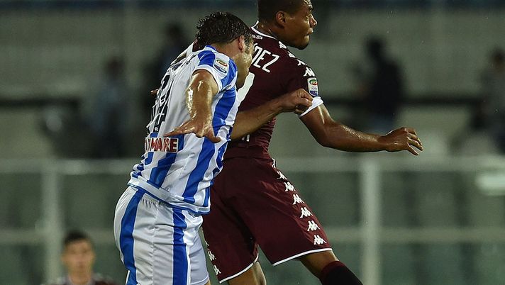 PESCARA, ITALY - SEPTEMBER 21: Hugo Campagnaro of Pescara Calcio and Josef Martinez of FC Torino in action during the Serie A match between Pescara Calcio and FC Torino at Adriatico Stadium on September 21, 2016 in Pescara, Italy. (Photo by Giuseppe Bellini/Getty Images) PESCARA, ITALY - SEPTEMBER 21: Hugo Campagnaro of Pescara Calcio and Josef Martinez of FC Torino in action during the Serie A match between Pescara Calcio and FC Torino at Adriatico Stadium on September 21, 2016 in Pescara, Italy. (Photo by Giuseppe Bellini/Getty Images)