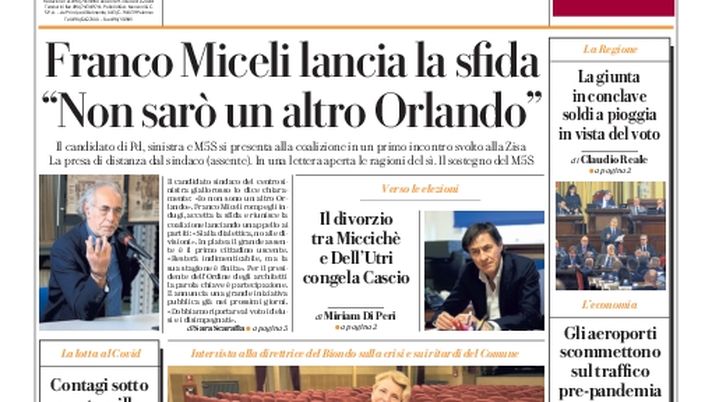 Prima Pagina, La Repubblica-Palermo: “Miceli lancia la sfida. Contagi sotto quota mille” Prima Pagina