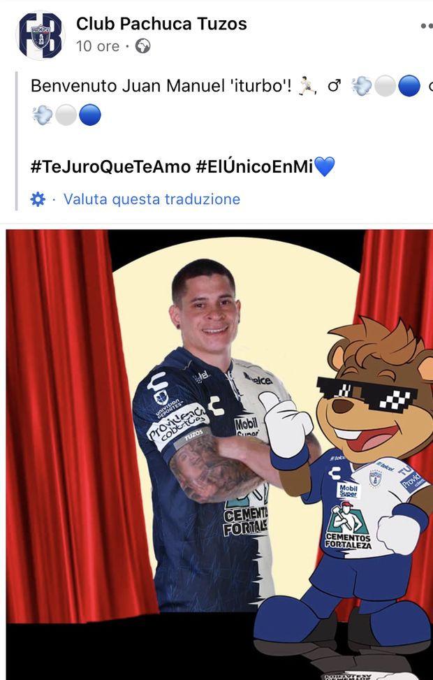 Il post sul profilo Facebook del club messicano Il post sul profilo Facebook del club messicano