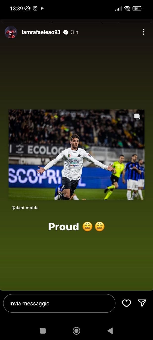Daniel Maldini, calciatore del Milan in prestito allo Spezia (storia Instagram Leao)