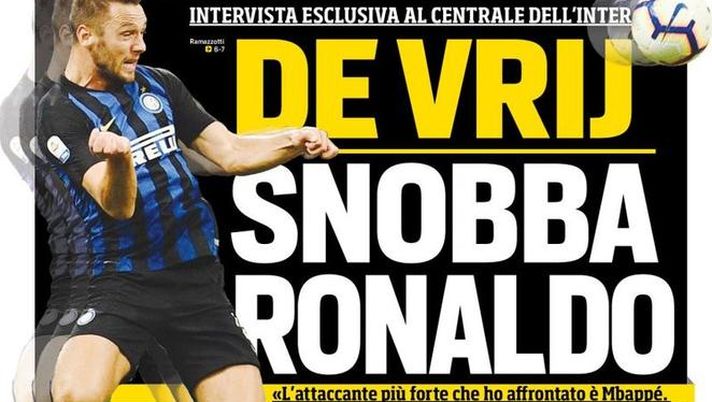 Prima Pagina, Corriere dello Sport: “De Vrij snobba Ronaldo. Ha vinto Astori. Chievo, che gelo: -15…” Prima Pagina, Corriere dello Sport: “De Vrij snobba Ronaldo. Ha vinto Astori. Chievo, che gelo: -15…”