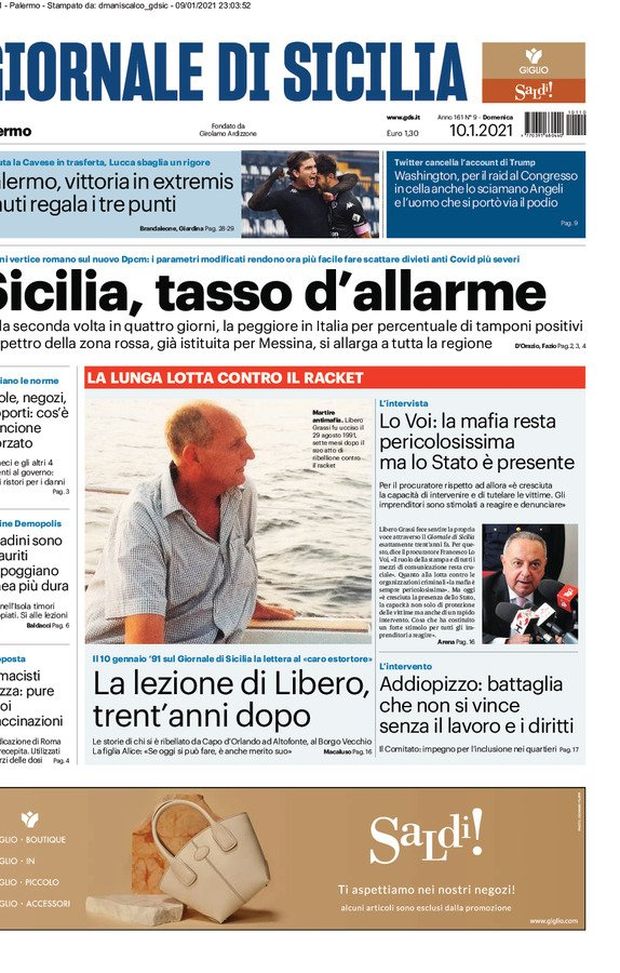 Prima Pagina, Giornale di Sicilia: “Sicilia, tasso d’allarme: spettro zona rossa. Peggiore in Italia per positivi” 