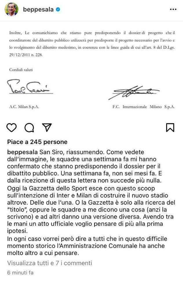 Il sindaco di Milano, nessun derby con Milan e Inter: “Stanno facendo il dossier, momento storico difficile”- immagine 2