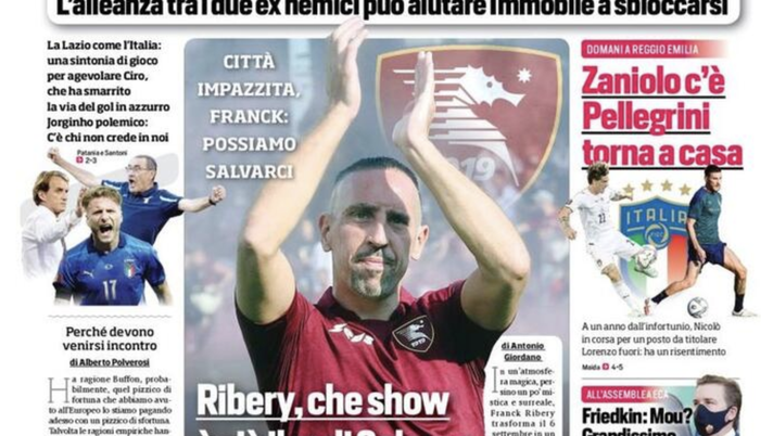Prima Pagina, Corriere dello Sport: “Asse Mancio-Sarri. Ribery, già il re di Salerno” Prima Pagina, Corriere dello Sport: “Asse Mancio-Sarri. Ribery, già il re di Salerno”