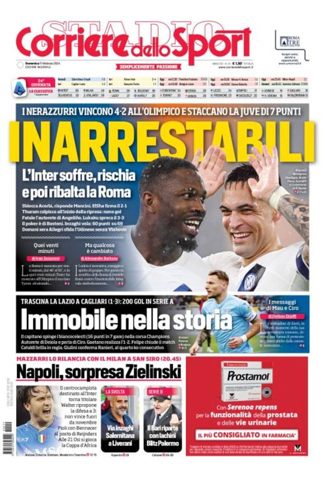 EDICOLA CDS – Inarrestabili: l’Inter soffre, rischia ma poi ribalta la Roma - immagine 1