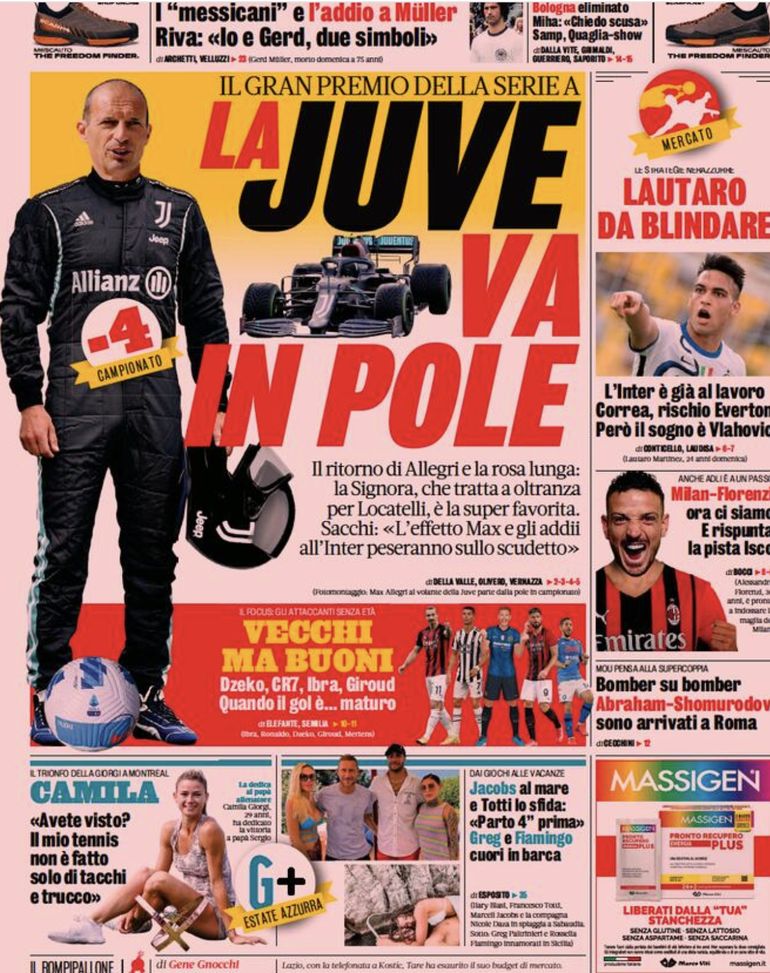 Prima Pagina, La Gazzetta dello Sport: “La Juve va in pole”  Prima Pagina, La Gazzetta dello Sport: “La Juve va in pole”