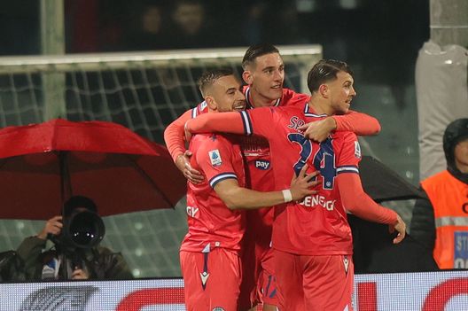 FLORENCE, ITALY - JANUARY 14: Sandi Lovric of Udinese Calcio celebrates after scoring a goal during the Serie A TIM match between ACF Fiorentina and Udinese Calcio - Serie A TIM at Stadio Artemio Franchi on January 14, 2024 in Florence, Italy. (Photo by Gabriele Maltinti/Getty Images) Fiorentina-Udinese / Fotogallery dell’incontro: ecco le istantanee migliori - immagine 1