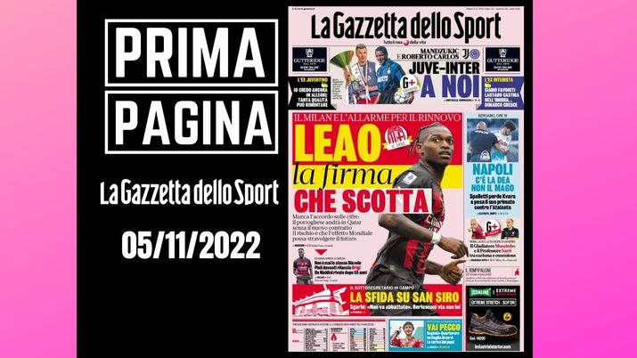 La prima pagina de 'La Gazzetta dello Sport', in edicola oggi, 05-11-2022 Gazzetta dello Sport