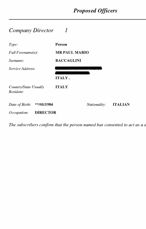  Documento registrazione YW &amp; F Global Limited nel registro delle imprese britanniche 