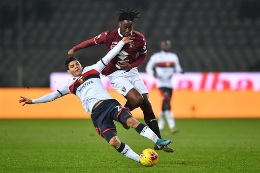 TURIN, ITALY - JANUARY 09: Nicolas Nkoulou (R) of Torino FC tackles Kevin Agudello of Genoa CFC during the Coppa Italia match between Torino FC and Genoa CFC at Stadio Olimpico Grande Torino on January 9, 2020 in Turin, Italy. (Photo by Valerio Pennicino/Getty Images) TURIN, ITALY - JANUARY 09: Nicolas Nkoulou (R) of Torino FC tackles Kevin Agudello of Genoa CFC during the Coppa Italia match between Torino FC and Genoa CFC at Stadio Olimpico Grande Torino on January 9, 2020 in Turin, Italy. (Photo by Valerio Pennicino/Getty Images)