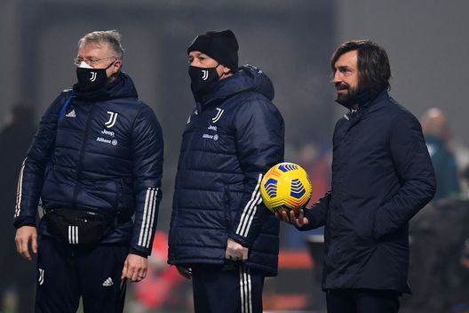 REGGIO NELL'EMILIA, ITALY - JANUARY 20: Juventus Manager, Andrea Pirlo holds the ball during the Italian PS5 Supercup match between Juventus and SSC Napoli at Mapei Stadium - Citta' del Tricolore on January 20, 2021 in Reggio nell'Emilia, Italy. Sporting stadiums around Italy remain under strict restrictions due to the Coronavirus Pandemic as Government social distancing laws prohibit fans inside venues resulting in games being played behind closed doors. (Photo by Claudio Villa/Getty Images) REGGIO NELL'EMILIA, ITALY - JANUARY 20: Juventus Manager, Andrea Pirlo holds the ball during the Italian PS5 Supercup match between Juventus and SSC Napoli at Mapei Stadium - Citta' del Tricolore on January 20, 2021 in Reggio nell'Emilia, Italy. Sporting stadiums around Italy remain under strict restrictions due to the Coronavirus Pandemic as Government social distancing laws prohibit fans inside venues resulting in games being played behind closed doors. (Photo by Claudio Villa/Getty Images)