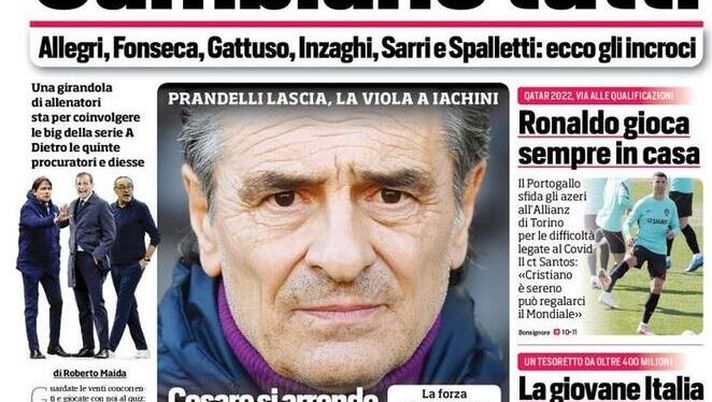 Prima Pagina, Corriere dello Sport: &#8220;Cambiano tutti. Cesare si arrende! Ronaldo gioca sempre in casa&#8221; 