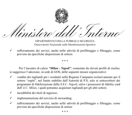 Milan-Napoli, settore ospiti aperto ai residenti in Campania con tessera: la nota- immagine 3