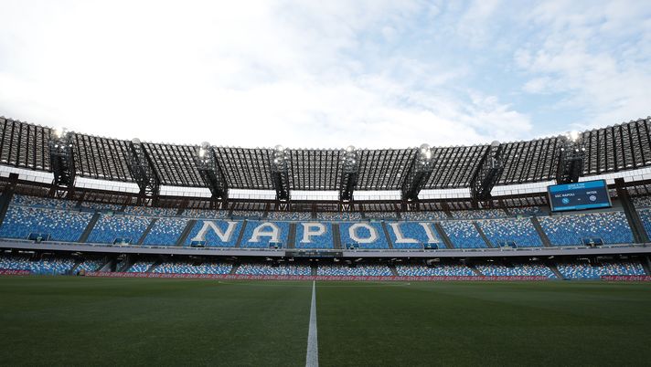 NAPLES, ITALY - APRIL 18:  A general view inside the stadium prior to the Serie A match between SSC Napoli and FC Internazionale at Stadio Diego Armando Maradona on April 18, 2021 in Naples, Italy. Sporting stadiums around Italy remain under strict restrictions due to the Coronavirus Pandemic as Government social distancing laws prohibit fans inside venues resulting in games being played behind closed doors.  (Photo by Emilio Andreoli - Inter/Inter via Getty Images) 