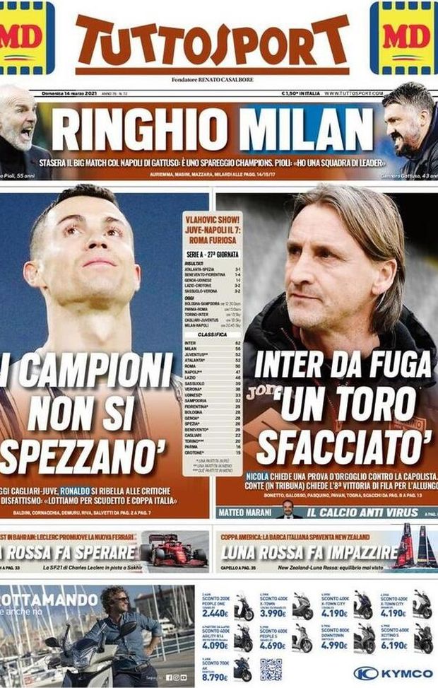  La prima pagina di Tuttosport, in edicola oggi 14 marzo 2021 
