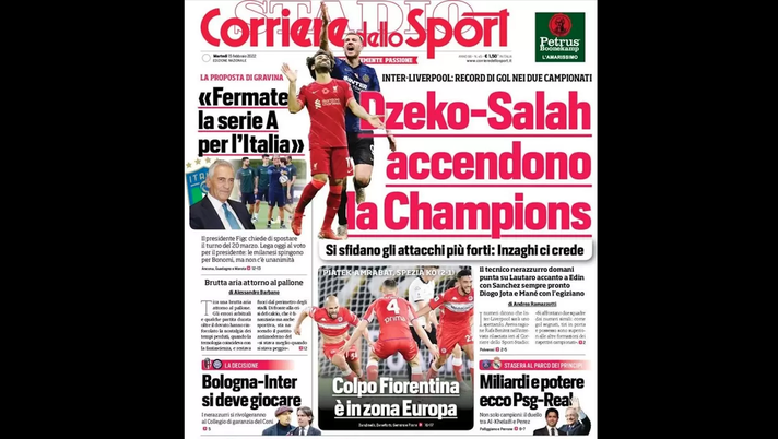 Prima Pagina, Corriere dello Sport: “La Salernitana vuole Pirlo. Dzeko-Salah…”  Prima Pagina