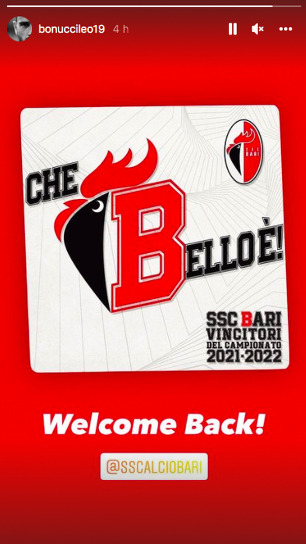 Bonucci non dimentica il Bari e festeggia l’aritmetica promozione: “Welcome Back!” bari