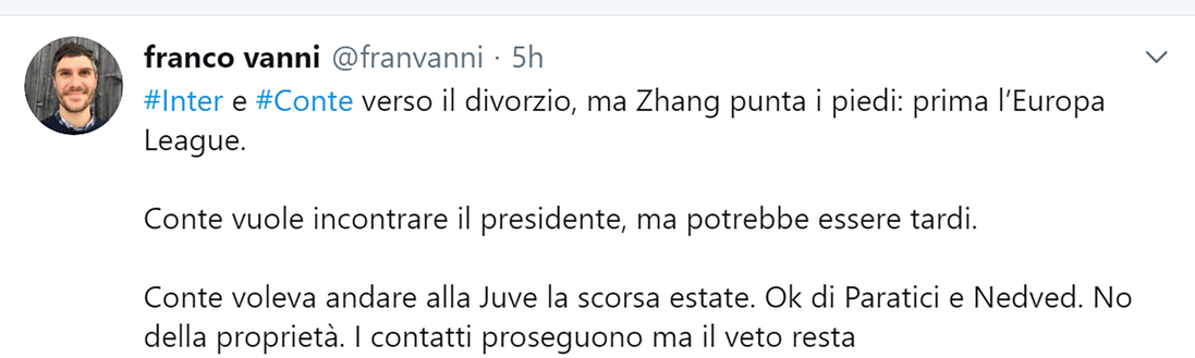 L'indiscrezione su Conte L'indiscrezione su Conte