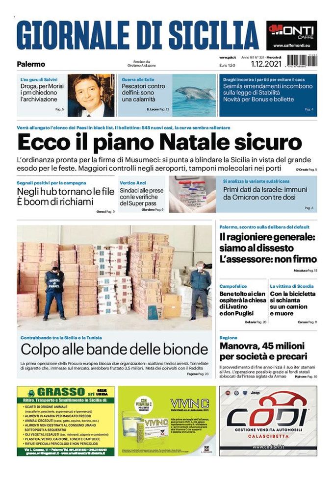 Prima Pagina, Giornale di Sicilia: “Ecco il piano Natale sicuro” Prima Pagina, Giornale di Sicilia: “Ecco il piano Natale sicuro” - immagine 1