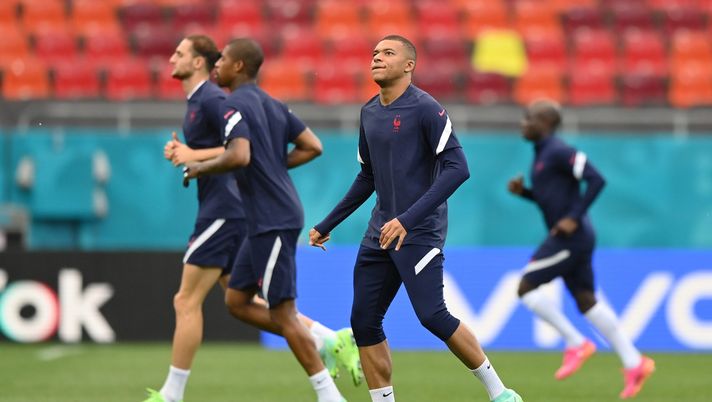 BUCHAREST, ROMANIA - JUNE 27: Kylian Mbappe of France reacts during the France Training Session ahead of the UEFA Euro 2020 Round of 16 match between France and Switzerland at National Arena on June 27, 2021 in Bucharest, Romania. (Photo by Justin Setterfield/Getty Images) 