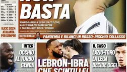 Prima Pagina, Tuttosport: “CR7 non basta. Lebron-Ibra, che scintille! Ilicic 2024, Atalanta per sempre”