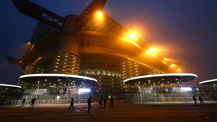MILAN, ITALY - FEBRUARY 02: A general view outside the stadium prior to the Coppa Italia semi-final match between FC Internazionale and Juventus at Stadio Giuseppe Meazza on February 02, 2021 in Milan, Italy. Sporting stadiums around Italy remain under strict restrictions due to the Coronavirus Pandemic as Government social distancing laws prohibit fans inside venues resulting in games being played behind closed doors. (Photo by Marco Luzzani/Getty Images) MILAN, ITALY - FEBRUARY 02: A general view outside the stadium prior to the Coppa Italia semi-final match between FC Internazionale and Juventus at Stadio Giuseppe Meazza on February 02, 2021 in Milan, Italy. Sporting stadiums around Italy remain under strict restrictions due to the Coronavirus Pandemic as Government social distancing laws prohibit fans inside venues resulting in games being played behind closed doors. (Photo by Marco Luzzani/Getty Images)
