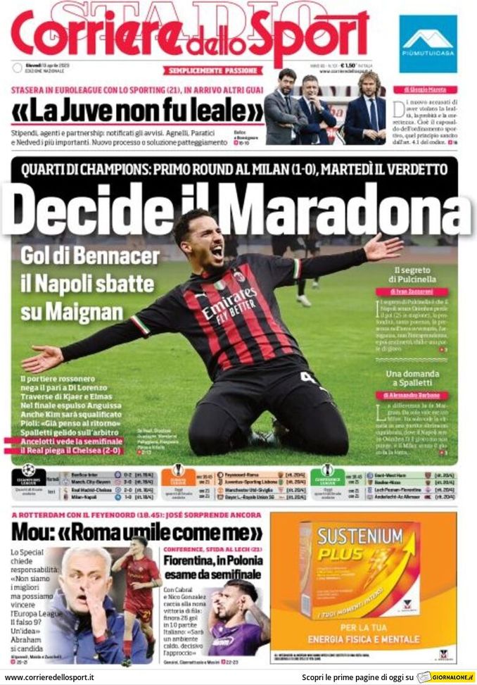 Prima pagina Corriere dello Sport 13/04/2023