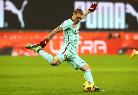 MILAN, ITALY - JANUARY 09: Vojnovic Lyanco of Torino FC in action during the Serie A match between AC Milan and Torino FC at Stadio Giuseppe Meazza on January 9, 2021 in Milan, Italy. Sporting stadiums around Italy remain under strict restrictions due to the Coronavirus Pandemic as Government social distancing laws prohibit fans inside venues resulting in games being played behind closed doors. (Photo by Marco Luzzani/Getty Images) MILAN, ITALY - JANUARY 09: Vojnovic Lyanco of Torino FC in action during the Serie A match between AC Milan and Torino FC at Stadio Giuseppe Meazza on January 9, 2021 in Milan, Italy. Sporting stadiums around Italy remain under strict restrictions due to the Coronavirus Pandemic as Government social distancing laws prohibit fans inside venues resulting in games being played behind closed doors. (Photo by Marco Luzzani/Getty Images)