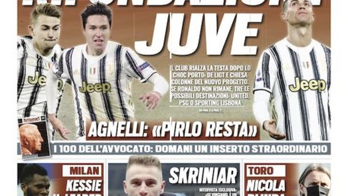 Prima Pagina, Tuttosport: “Rifondazione Juve. Pirlo resta. Se Ronaldo non rimane&#8230;” 