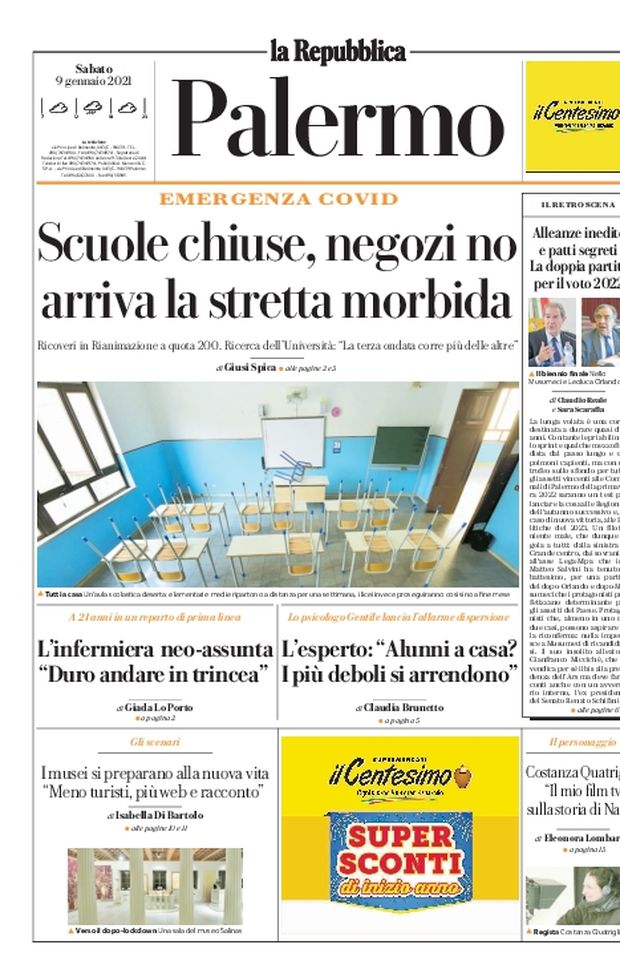 Prima Pagina, La Repubblica-Palermo: “Scuole chiuse, negozi no. Arriva la stretta morbida” Prima Pagina, La Repubblica-Palermo: “Scuole chiuse, negozi no. Arriva la stretta morbida”