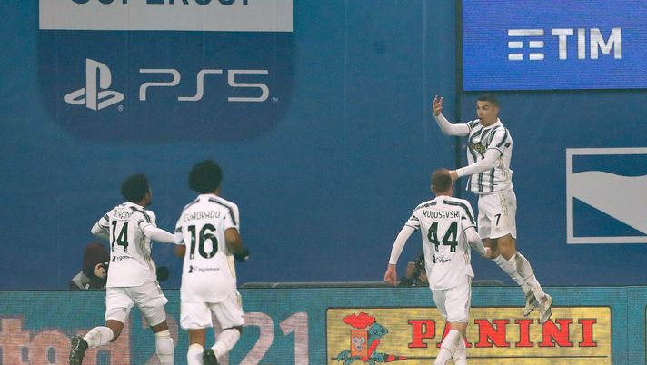 L'esultanza di Cristiano Ronaldo dopo il gol in Juventus-Napoli, finale di Supercoppa Italiana (Getty Images) 