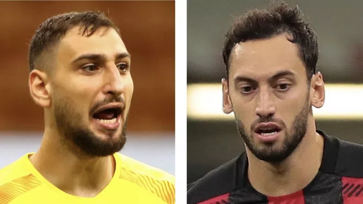 Gianluigi 'Gigio' Donnarumma (portiere AC Milan) e Hakan Calhanoglu (centrocampista AC Milan) | Calciomercato News (Getty Images)