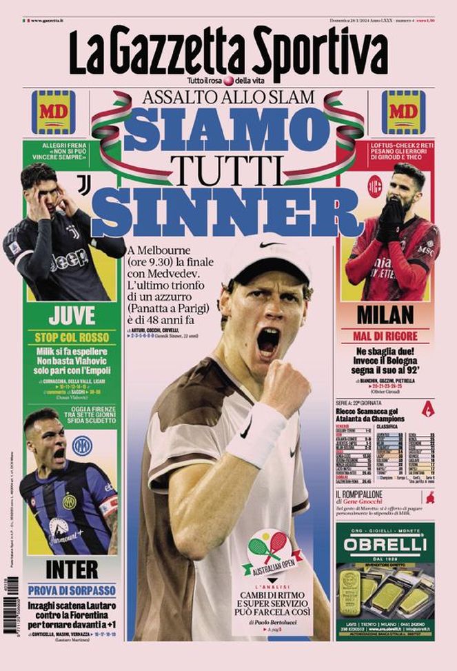 Prima Pagina La Gazzetta dello Sport 28-01-2024